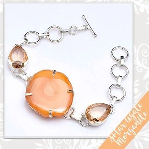 Solar Agate, Morganite Artisan Bracelet, Adjustable (Yellow-Orange, Peach)